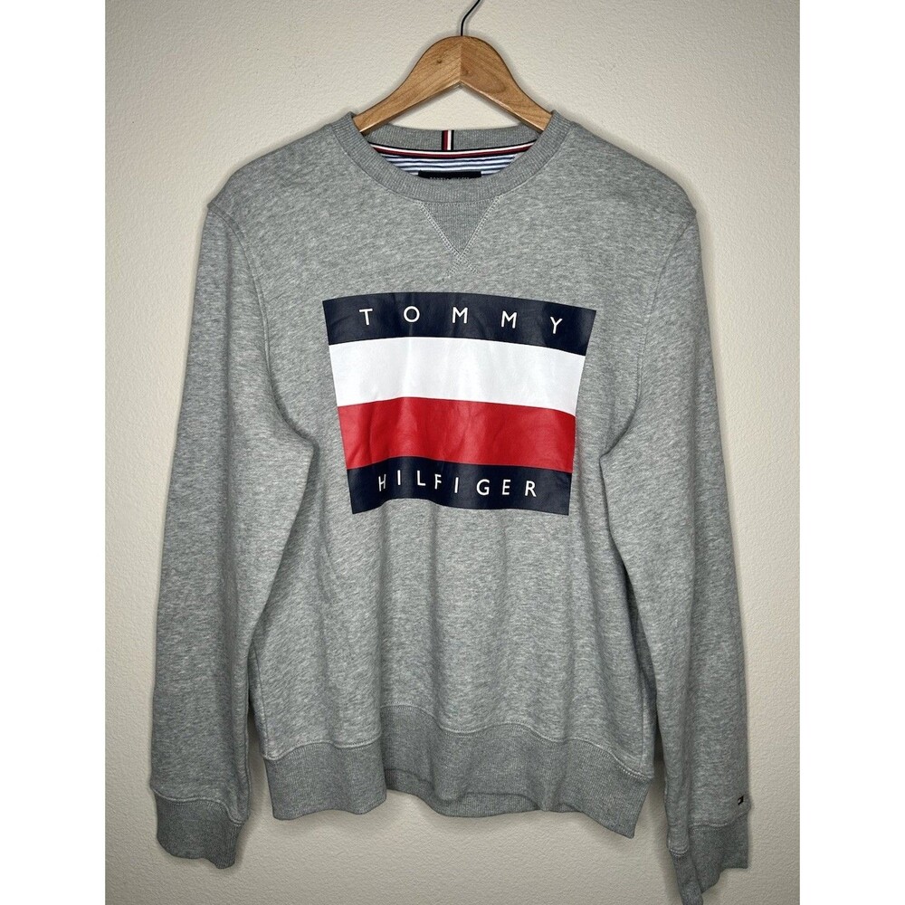 Tommy Hilfiger Mens Size Medium Big Flag Logo Crewneck Pullover Preppy Sweater